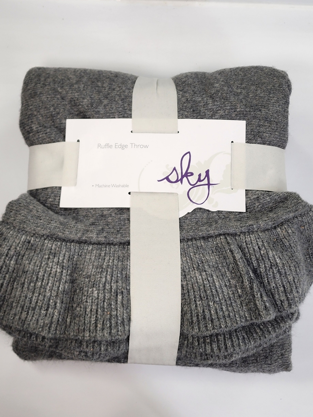 Sky Ruffle Edge Knit Throw Blanket Charcoal Gray Rectangular 50" x 70"